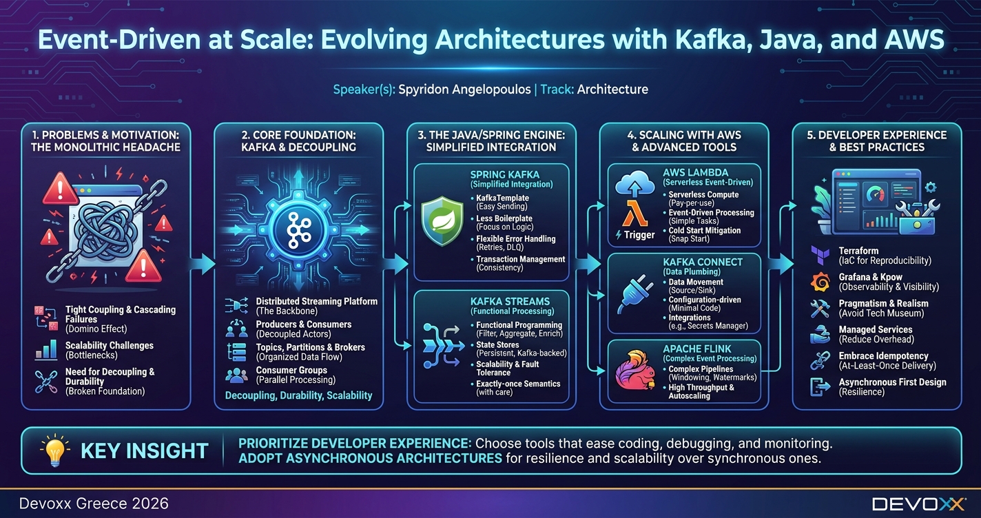 Event-Driven at Scale: Evolving Architectures with Kafka, Java, and AWS infographic
