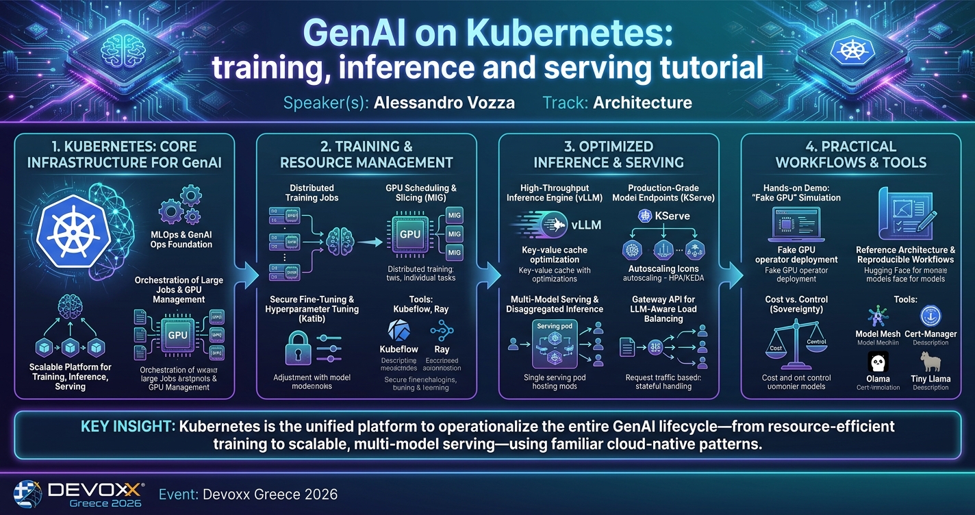 GenAI on Kubernetes: training, inference and serving tutorial infographic