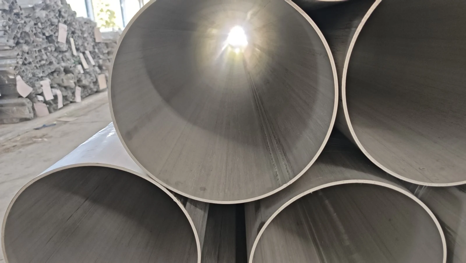 polished stainless steel tube close up