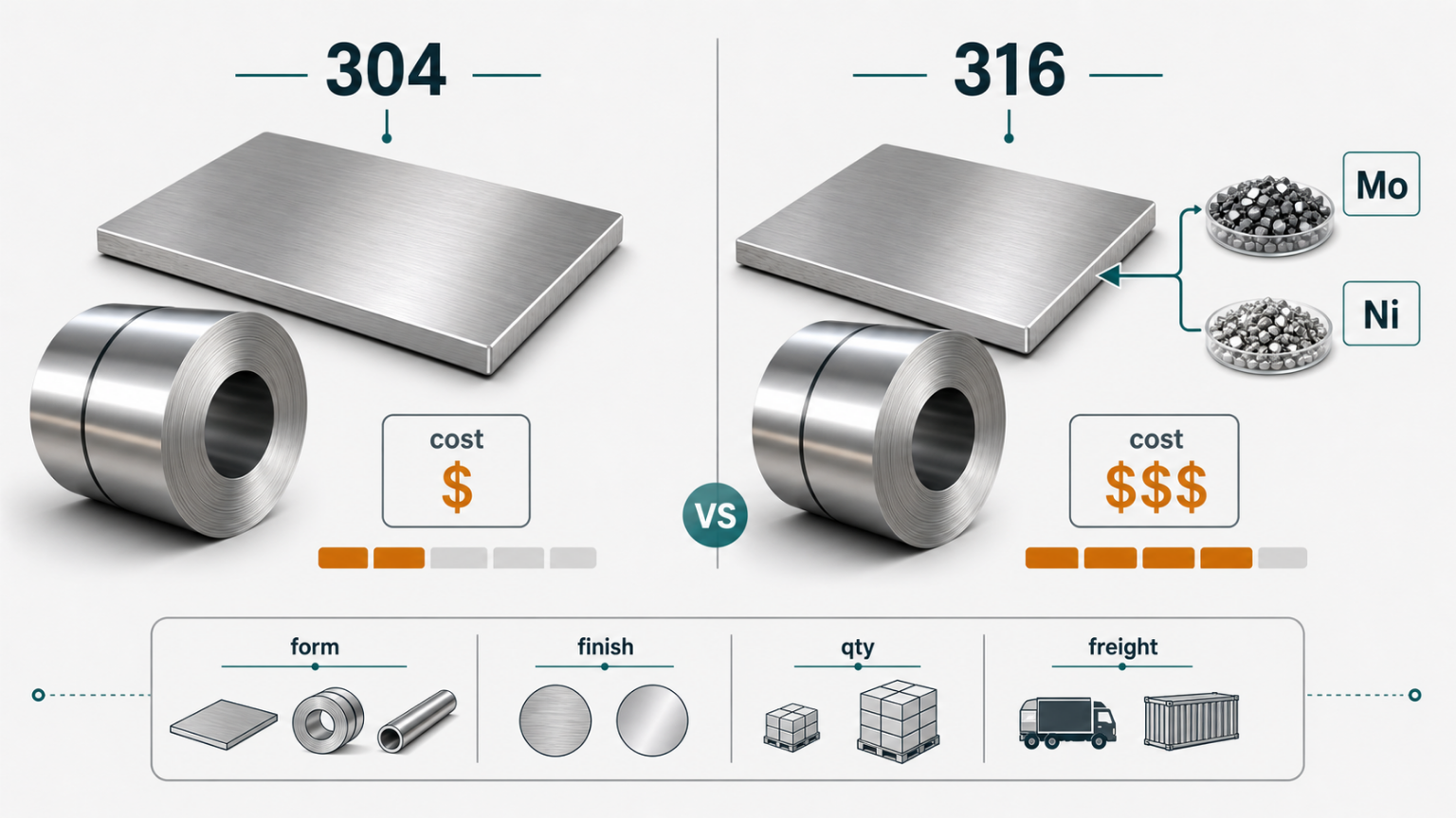 304 vs 316 stainless steel cost