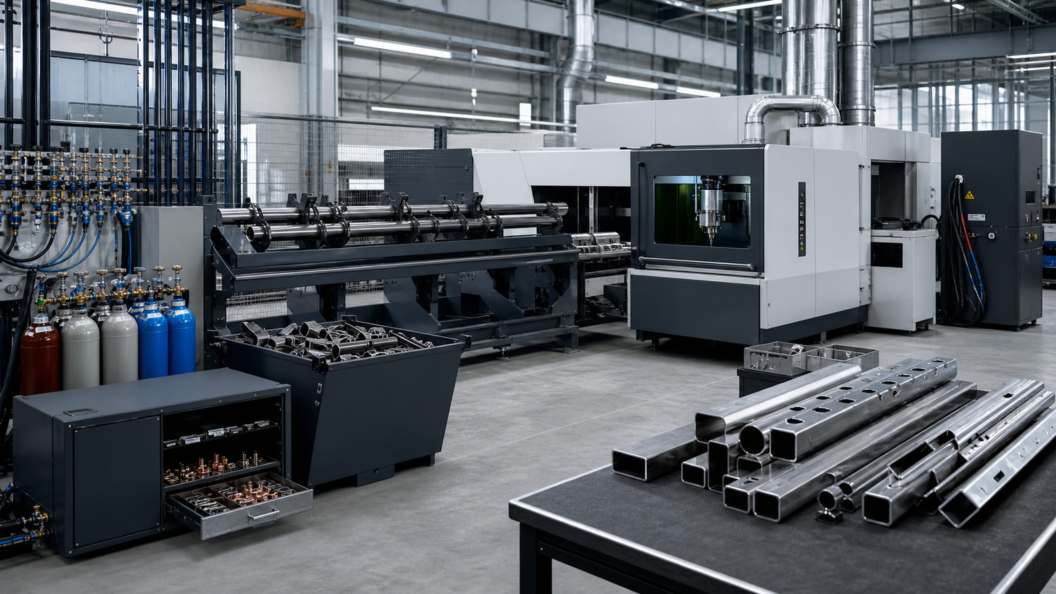 Tube parts staged on the BNL shop floor