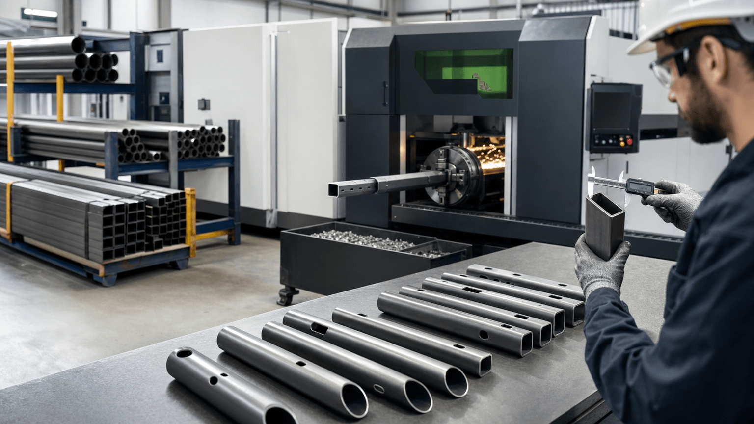 Tube parts staged on the BNL shop floor
