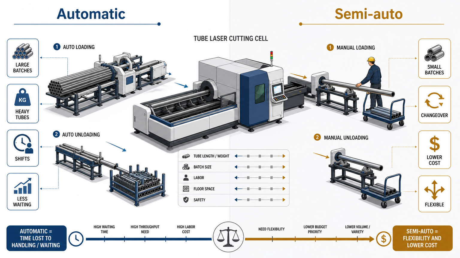 automatic vs semi auto tube laser