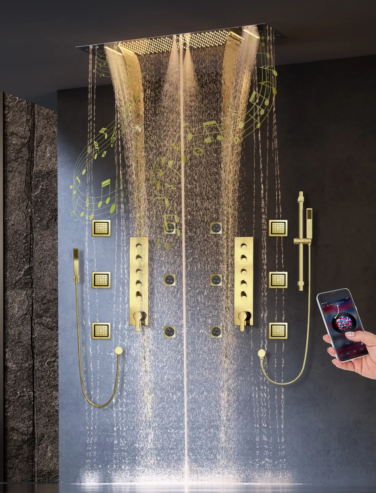 1200 × 400 mm · Supplied music-system illustration