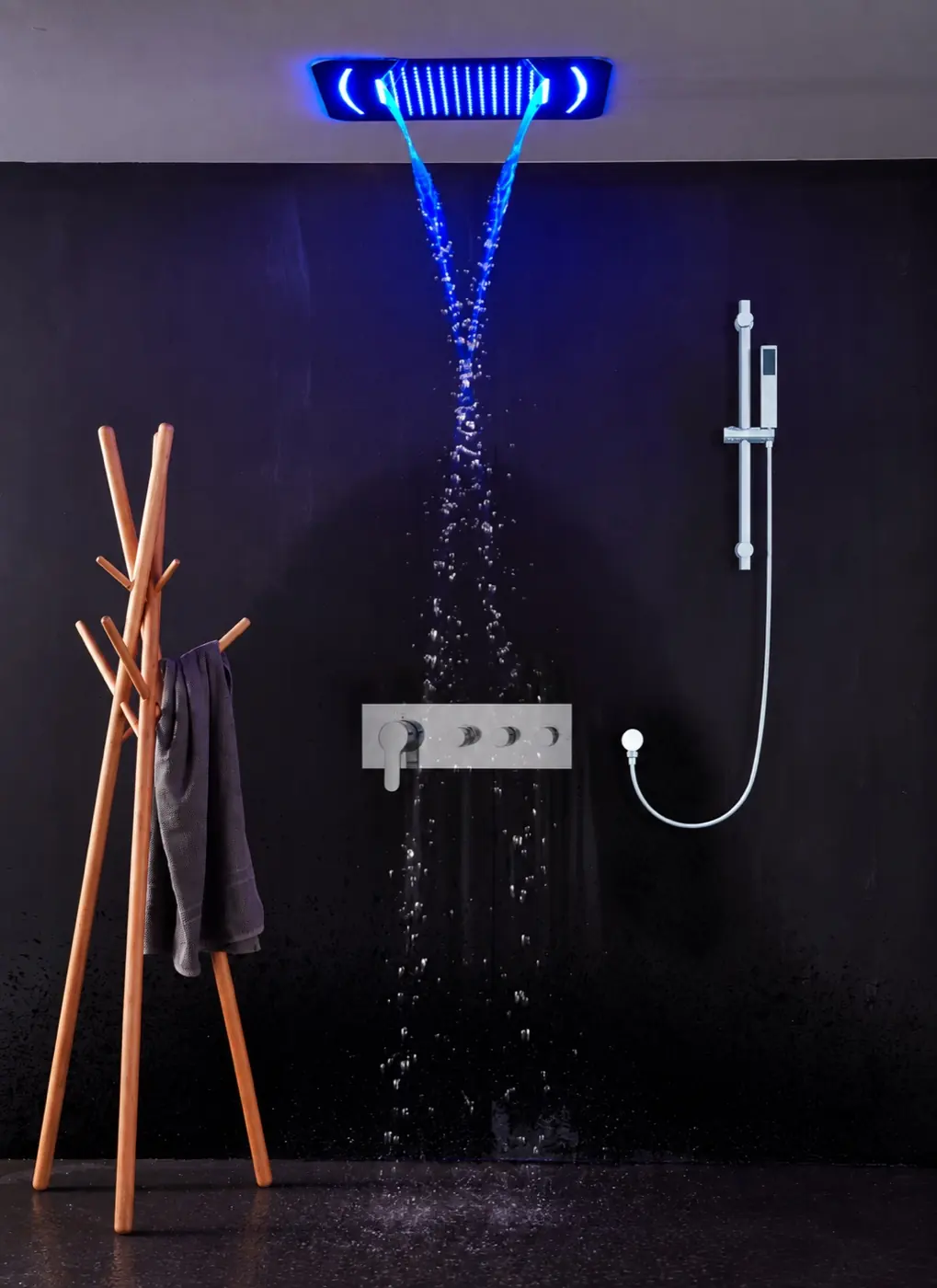 Mingyue shower scene with overhead streams, concealed valve and hand shower