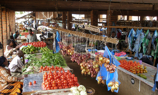 Produce sale at local market in Malawi.