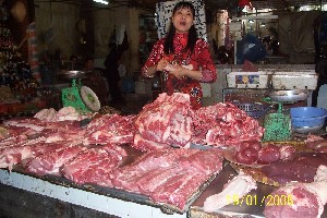 Pork on sale in a wet market in Vietnam