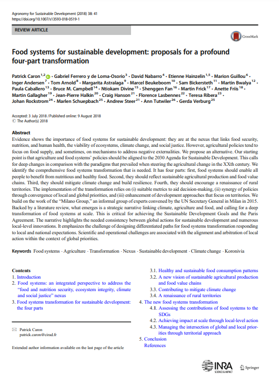 Food systems for sustainable development proposals for a profound four-part transformation