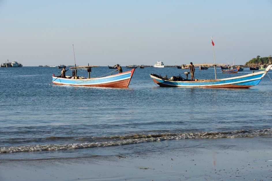 Fishing boats, Ngapali beach, Gyeiktaw, Myanmar. Photo by Finn Thilsted.