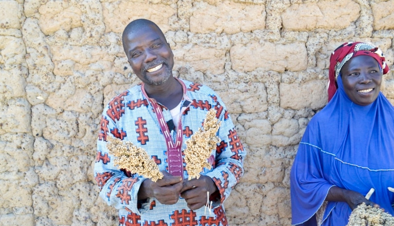 Photo: Mr Fousseyni Mariko, seed producer, President of the Cooperative Djiguifa in Solabougouda with his wife, Mrs Diala Sangare, in Sikasso region, Mali. (ICRISAT)