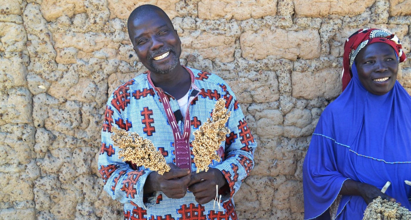 Fousseyni Mariko and his wife’s Diala Sangaré choose to grow sorghum and millets on their farm in Mali. Photo: A Diama, ICRISAT