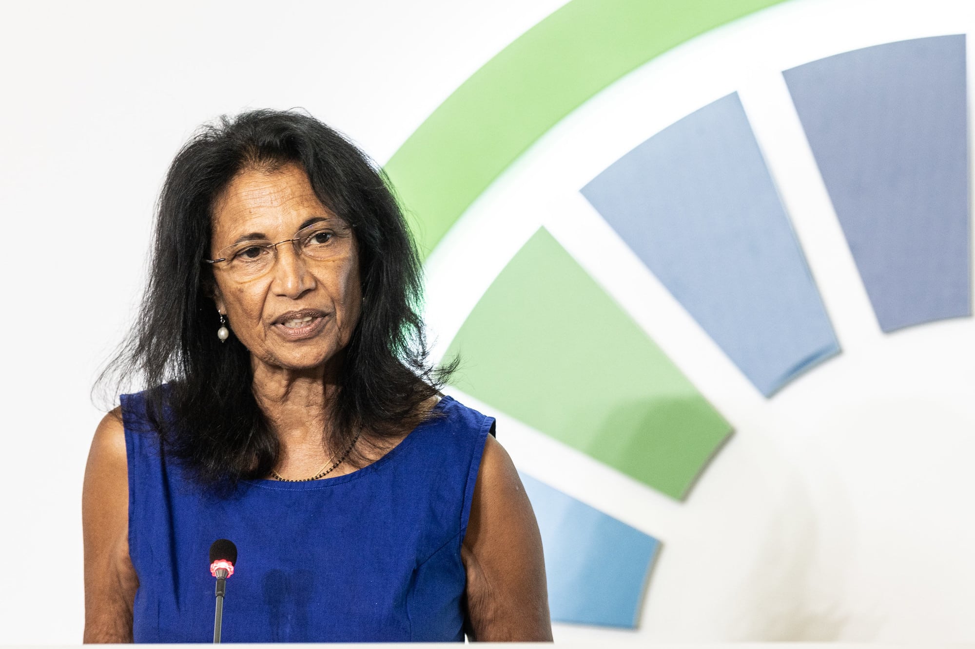 Shakuntala Thilsted presenting her speech on aquatic foods for health, wealth and ecological recovery at the UN Food Systems Pre-Summit event. Photo by Cristiano Minichiello/UN Photo.