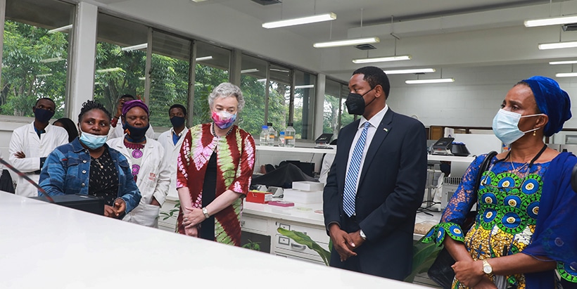 The Acting British High Commissioner and her team visiting the Germplasm Health, Virology and Diagnostics Unit