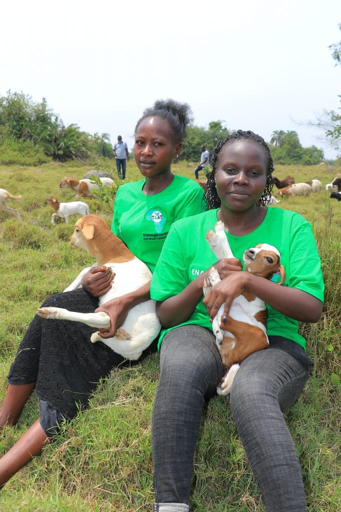 ENABLE-TAAT livestock training participants, Diana and Sumaiya from Rakai, in Kyotera District, Uganda.