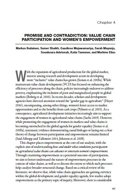 Promise And Contradiction Value Chain Participation And Womens Empowerment Cgiar 8042