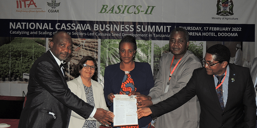 BASICS-II Project Manager Prof Lateef Sanni (first from left) and other stakeholders at the National Cassava Business Summit.