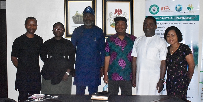 During the visit: (L-R) Zero Hunger Project MEL Manager Oyewale Abioye, Zero Hunger Training Manager Bolanle Olorode, Hon. Commissioner of Agriculture and Natural Resources Dr Kester Kyenge, VCDP State Project Coordinator Emmanuel Igbaukum, and the Secretary to the VCDP SPC.