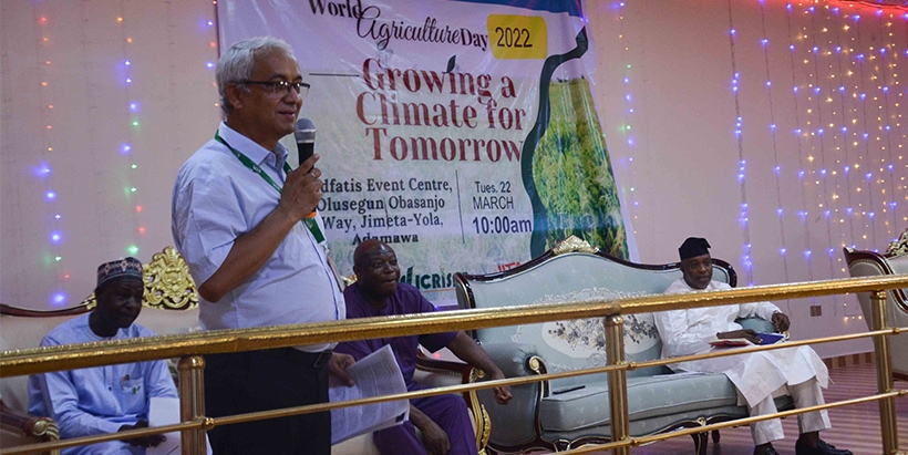 Integrated Agriculture Activity Chief of Party, Dr Prakash Kant Silwal, delivering opening remarks at the 2022 World Agriculture Day Celebration in Yola, Adamawa State.