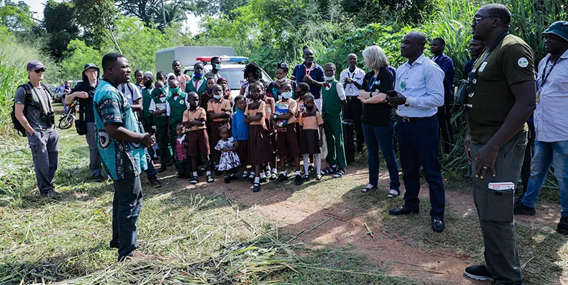 Ademola Ajayi, IITA Forest Center Field Supervisor, welcoming the invited guests: NCF partner, school pupils and IITA Security guards.