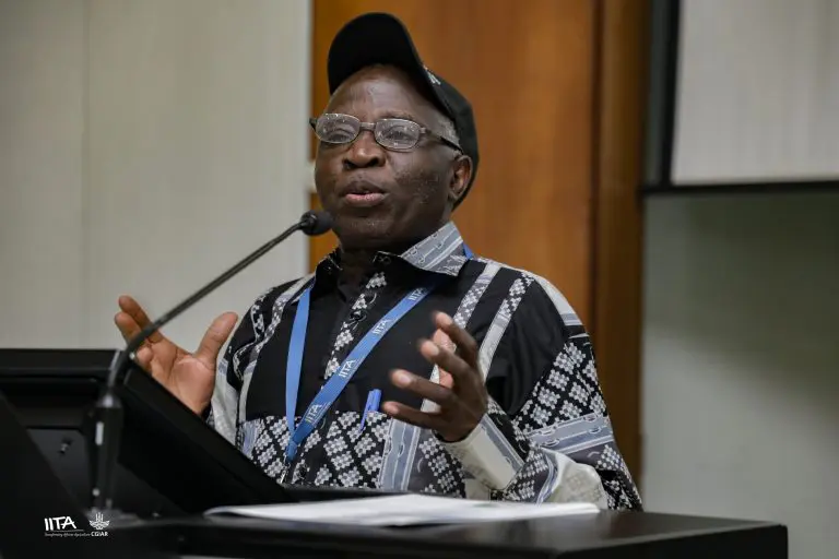 TAAT Program Management Unit Coordinator, Dr Chrysantus Akem, explaining the importance of partnerships to improve agricultural sustainability.