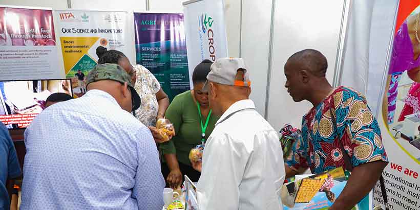 IITA staff showcasing IITA products to participants during the exhibition