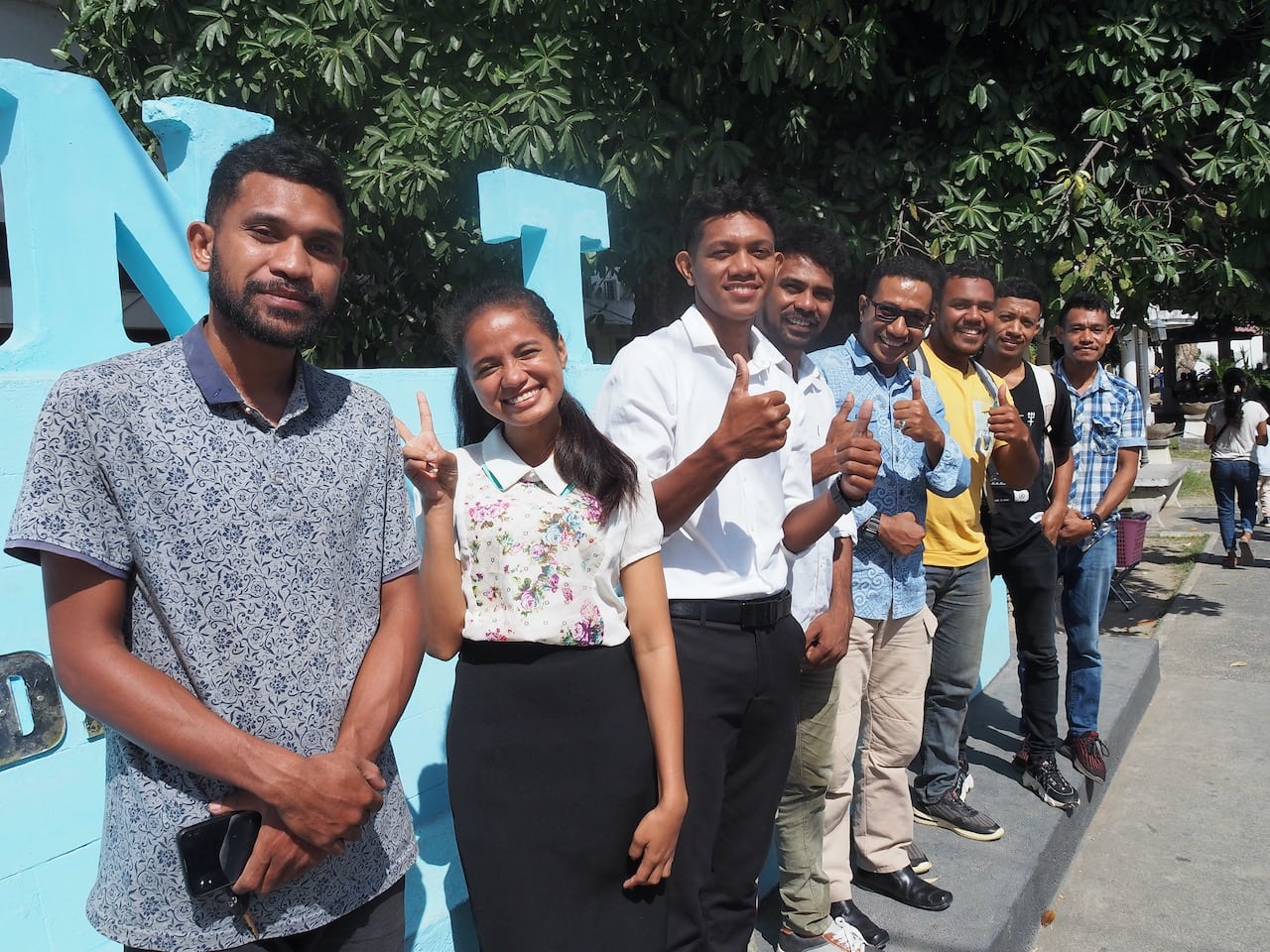 Final-year marine science students with Professor Mario Cabral at the National University of Timor-Leste. Photo by Kate Bevitt.