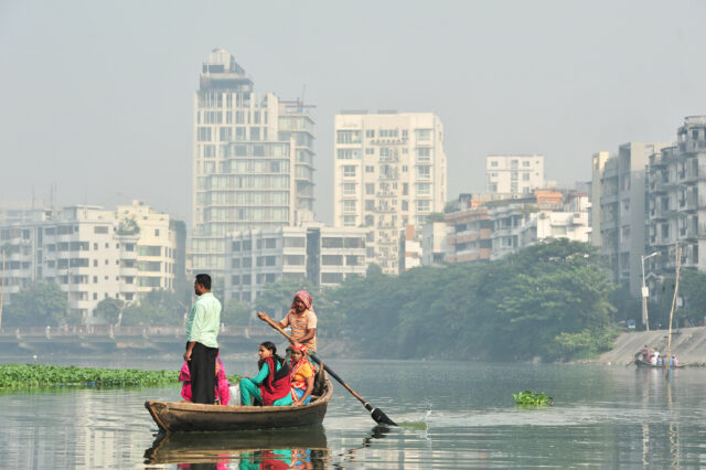 Passing polluted river in Bagladesh.