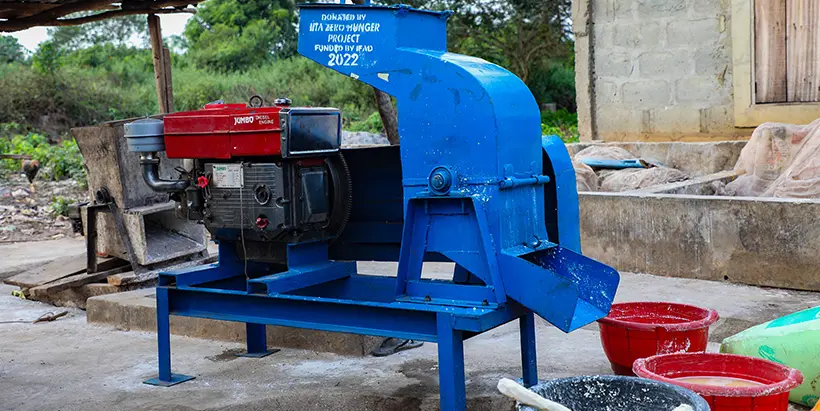 The wet hammer mill built by Zero Hunger Project trainee and donated by the project to Malete Atikori Ijebu Igbo Cooperative Society at Ijebu North Local Government Ogun State. Zero Hunger Project-trained-p4.jpg: Zero Hunger Project team with the Executive of the Malete Atikori Ijebu Igbo Cooperative Society.