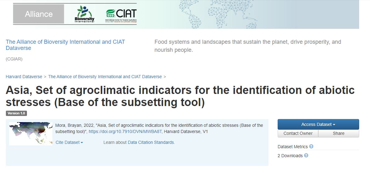 Asia, Set of agroclimatic indicators for the identification of abiotic stresses (Base of the subsetting tool)