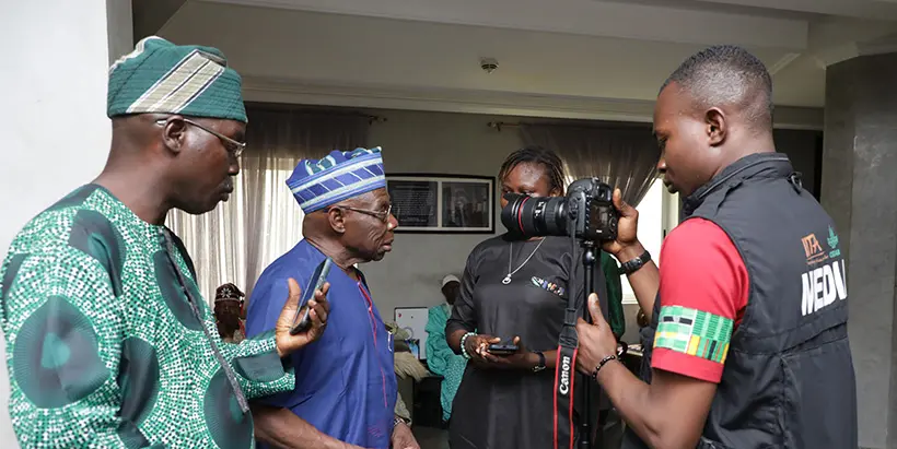 Chief Obasanjo speaking with the media, reaffirming his commitment to African food security