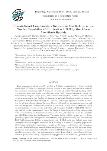 Climate-Smart Crop-Livestock Systems for Smallholders in the Tropics: Regulation of Nitrification in Soil by Brachiaria humidicola Hybrids