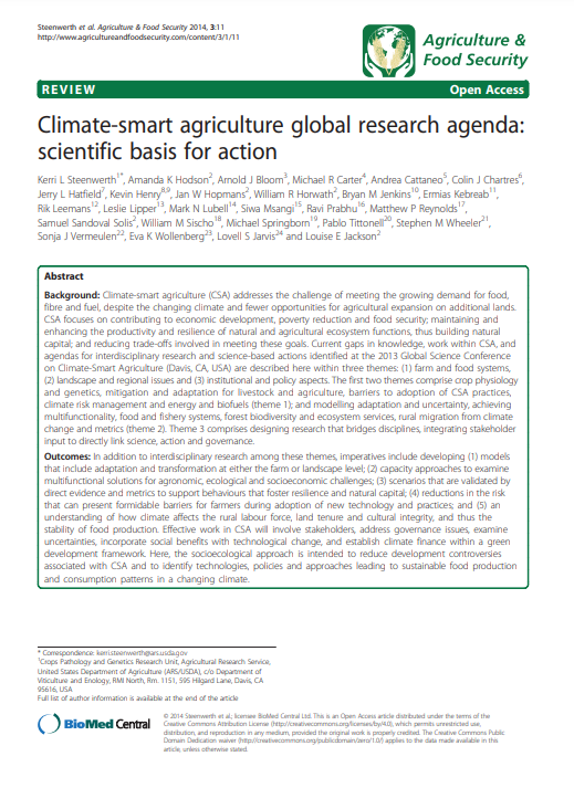 Climate-smart agriculture global research agenda - scientific basis for action