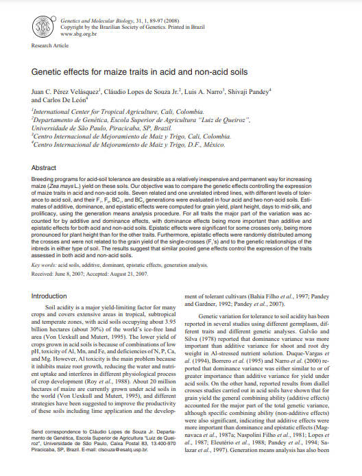 Genetics effects for maize traits in acid and non-acid soils