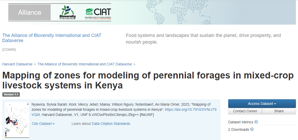 Mapping of zones for modeling of perennial forages in mixed-crop livestock systems in Kenya