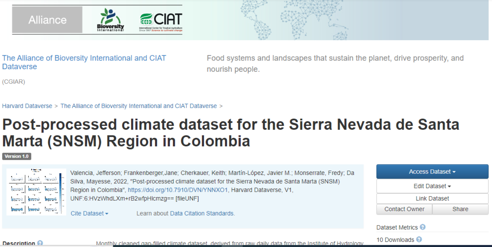 Post-processed climate dataset for the Sierra Nevada de Santa Marta - SNSM - Region in Colombia