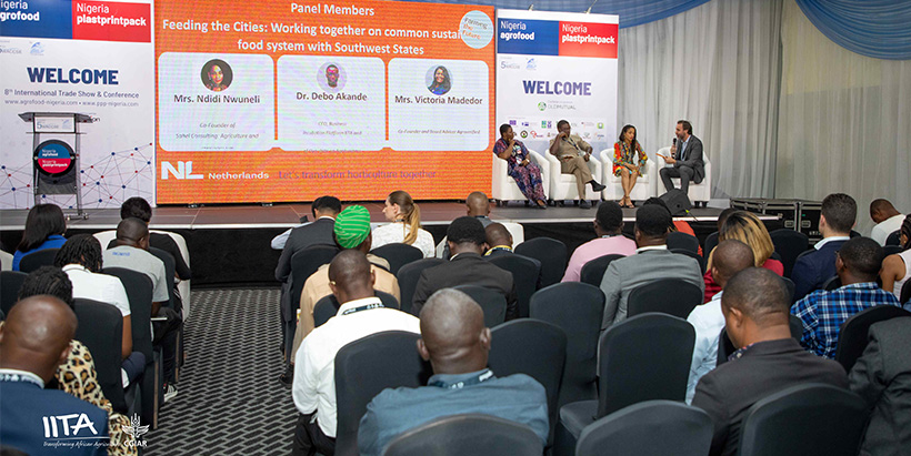 IITA-BIP CEO Debo Akande with other panel members at the Agrofood Fair.