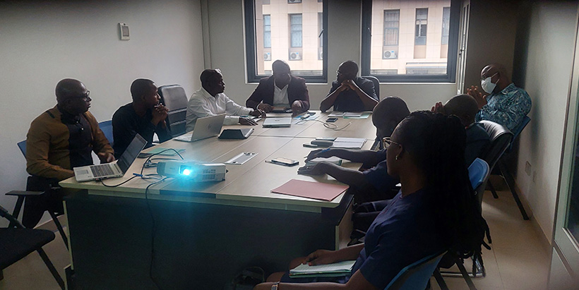 Zero Hunger Project team from IITA and AfricaRice meeting with the Director of Plant Sectors at the Ministry, Anani Kpadenou, and the DGs of ITRA and ICAT.