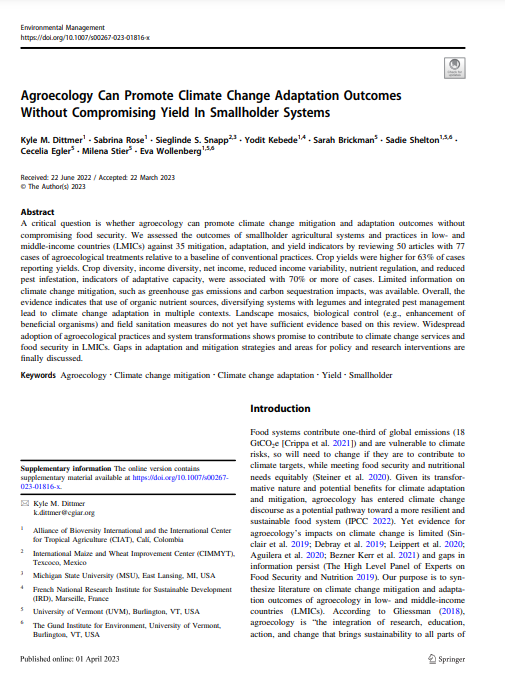 Agroecology can promote climate change adaptation outcomes without compromising yield in smallholder systems.