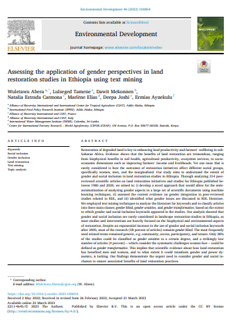 Assessing the application of gender perspectives in land restoration studies in Ethiopia using text mining.