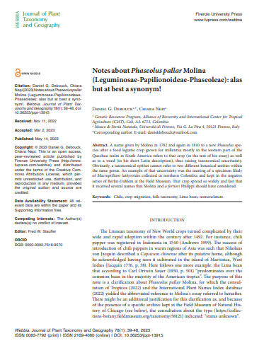Notes about Phaseolus pallar Molina Leguminosae Papilionoideae Phaseoleae alas but at best a synonym.