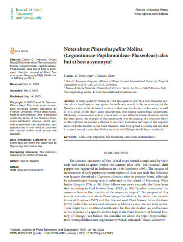 Notes about Phaseolus pallar Molina  (Leguminosae-Papilionoideae-Phaseoleae): alas but at best a synonym! - CGIAR