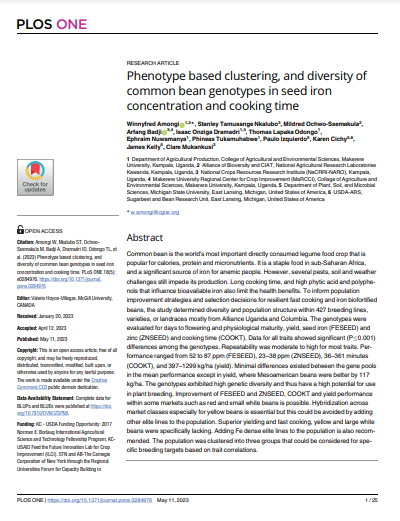 Phenotype based clustering and diversity of common bean genotypes in seed iron concentration and cooking time.