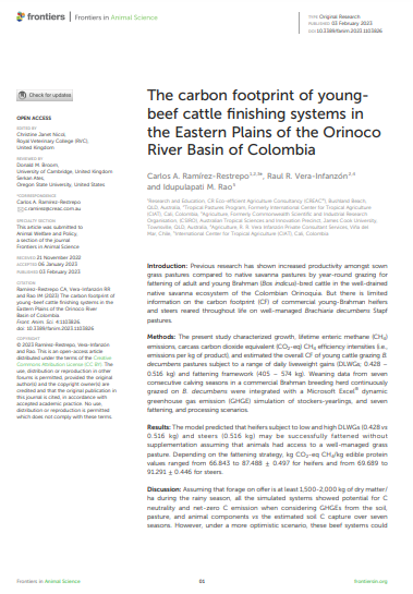 The carbon footprint of young beef cattle finishing systems in the Eastern Plains of the Orinoco River Basin of Colombia