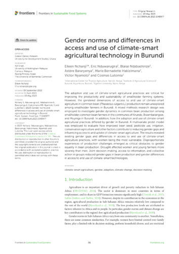 Gender norms and differences in access and use of climate-smart agricultural technology in Burundi.