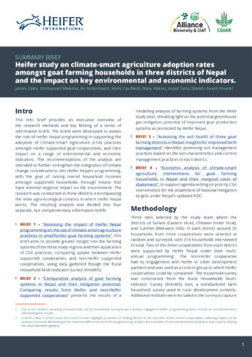 UMMARY BRIEF Heifer study on climate smart agriculture adoption rates amongst goat farming households in three districts of Nepal and the impact on key environmental and economic indicators.