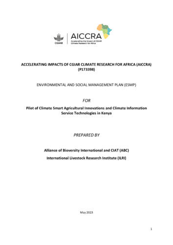 AICCRA Environmental and Social Management Plan (ESMP) for Pilot of Climate Smart Agricultural Innovations and Climate Information Service Technologies in Kenya 2023