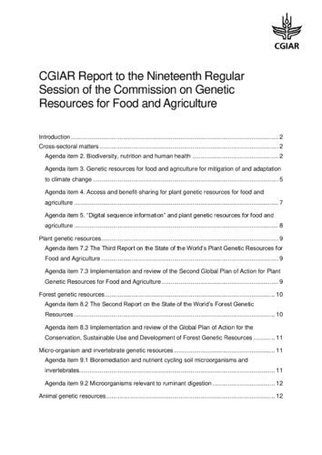 CGIAR Report to the Nineteenth Regular Session of the Commission on Genetic Resources for Food and Agriculture