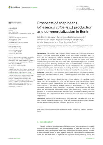 Prospects of snap beans (Phaseolus vulgaris L.) production and commercialization in Benin