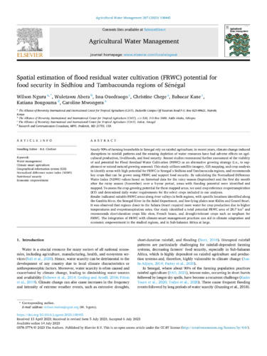 Spatial estimation of flood residual water cultivation (FRWC) potential for food security in Sédhiou and Tambacounda regions of Sénégal