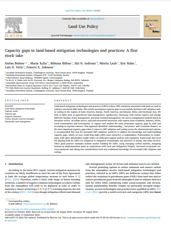 Capacity gaps in land based mitigation technologies and practices - A first stock take